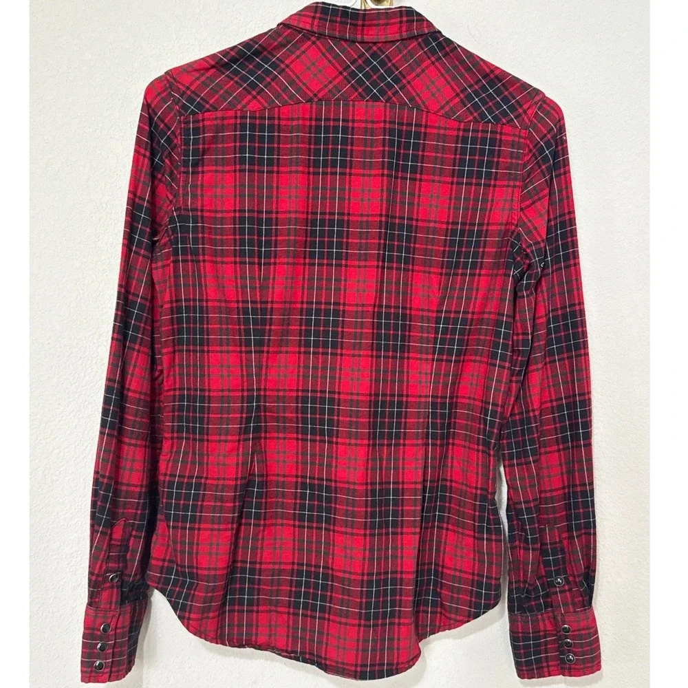 Ralph Lauren Plaid Button Down Girls Size 16 Red Black Western Snap Shirt